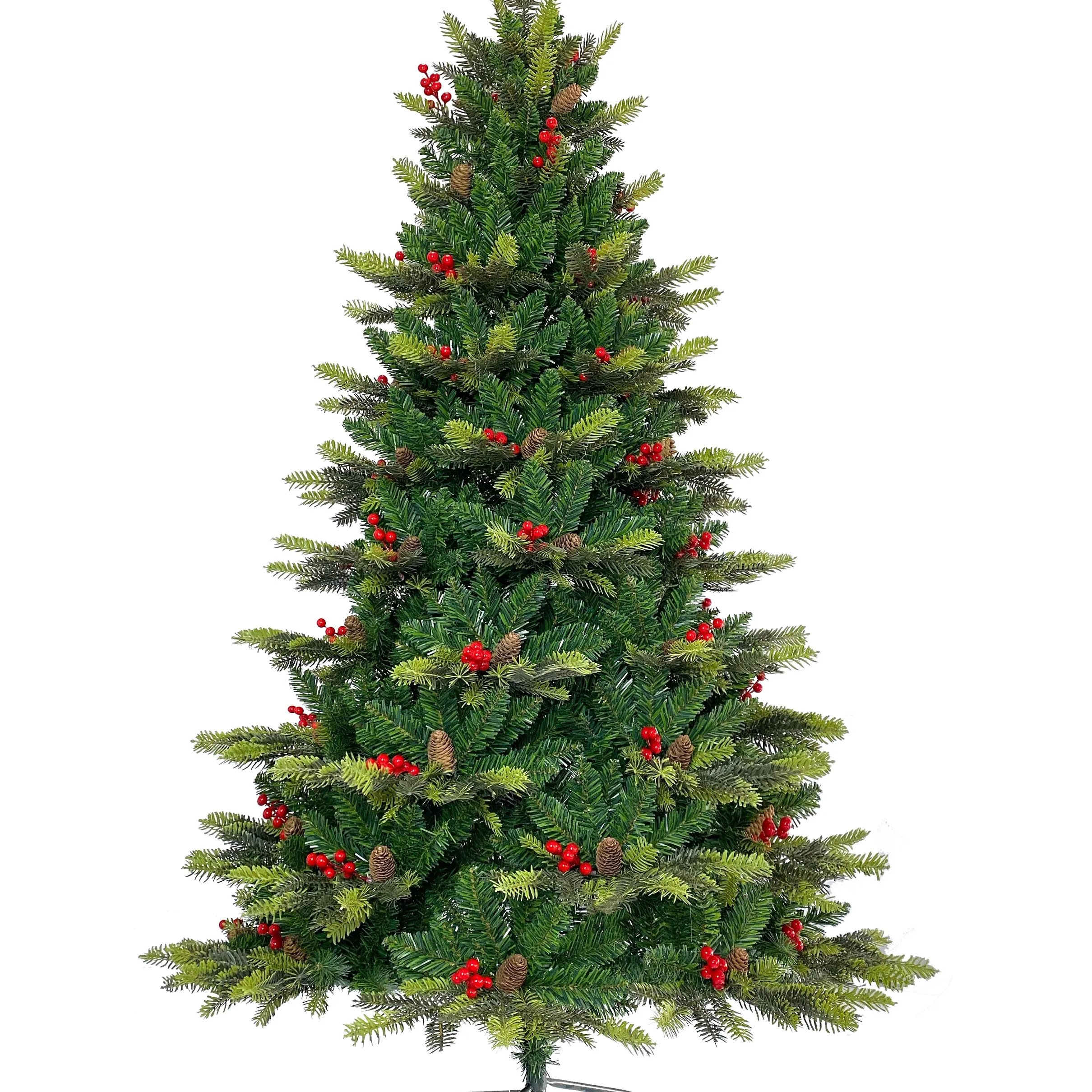 2022 new pvc pe 180cm 210cm christmas artificial metal wood small trees with led light with ornament