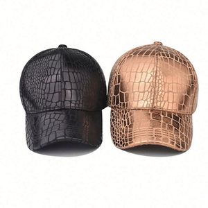 Casquette de baseball pour homme en cuir de crocodile PU, casquette de baseball rose doré brillant, casquette de sport - Product Image 1