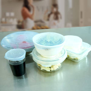 6 أواني مطبخ زرقاء مقاومة للتسرب قابلة لإعادة الاستخدام من السيليكون قابلة للتمدد ، أواني مطبخ بغطاء لتخزين الطعام - Product Image 1