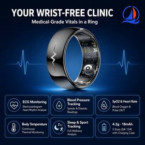 Anillo Inteligente con Monitor de Presión Arterial y ECG, Monitoreo de Temperatura Corporal, Personalizable OEM, Monitor de SpO2, Frecuencia Cardíaca y Sueño para Venta al Por Mayor - Product Image 2