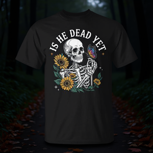 Camiseta Is He Dead Yet Skeleton, negra, unisex, talla mediana para adultos - Product Image 3