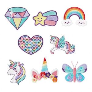 Patch brodé thermocollant fantaisie couleur macaron, motif étoile filante, licorne et papillon, pour la décoration de vêtements, chapeaux et sacs - Product Image 1