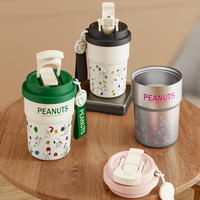 Tasse à café Snoopys en acier inoxydable 304, double paroi isolée, gobelet de voyage portable avec couvercle à pendentif, gourde sportive pour activités de plein air