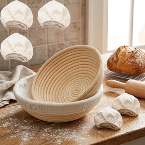 Rattan Bread Proofing Basket With Liner <b>Set</b> 3-Piece Sourdough Fermentation <b>Baking</b> Tools Reusable Artisan Pastry Kit - Product Image 2