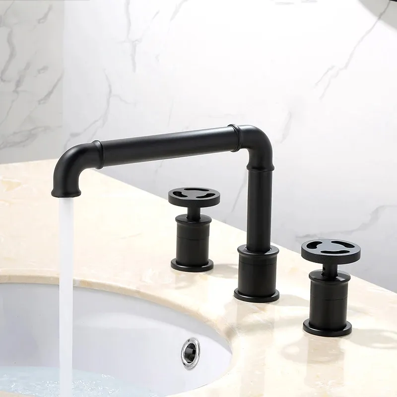 85535 otel lüks yaygın musluk üç delik iki kolu pirinç lavabo karıştırıcılar dokunun sıcak soğuk banyo muslukları lavabo havzası musluk