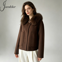 Manteau en laine double face Jxwatcher avec col en fourrure de renard véritable détachable, fermeture éclair douce, logo personnalisé, manteaux en laine d'hiver à col haut pour femmes
