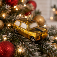 Ornamen Kaca Mobil Vintage Natal, Figurine Emas Hitam, Hiasan Gantung Pohon Natal untuk Dekorasi Rumah dan Pesta