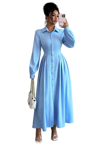 เสื้อผ้าบูติกขายส่งประจำฤดูร้อนปี 2025 ทรงเอ ระบายอากาศได้ดี ปกเรียบติดกระดุม แขนยาว ดีไซน์เรียบหรู ผ้าโพลีเอสเตอร์/คอตตอน เอวสูง - Product Image 1