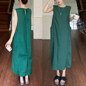 Migliore vendita estate coreano Maxi abito lungo T-Shirt Casual Loungwear taglie forti senza maniche cavi T-Shirt da donna - Product Image 3