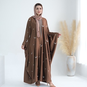 Ramadan Eid Black Khimar Muslim Kimono Moon Open Abaya Dubai <span class=keywords><strong>turchia</strong></span> abiti da preghiera Islam per donne modesti abiti islamici Abaya - Product Image 3