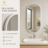 Miroir de salle de bain LED en forme de pilule à éclairage frontal 35x70cm, cadre métallique large, anti-buée, intensité réglable, IP44, miroir de vanité pour hôtel par Joystar