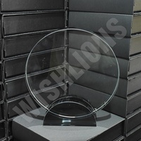 Trophée personnalisé en verre cristal rond avec base noire en demi-cercle, plaque au design simple, souvenirs d'entreprise, cadeaux