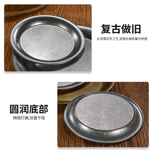 Plato Redondo Retro Gris de Acero Inoxidable para Postres, Bandeja Baja para Servir en Cafeterías y Hoteles - Product Image 5