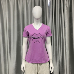 T-shirt casual da donna a maniche corte con scollo a V, stampa 100% cotone, anti-pilling, con polsini, all'ingrosso OEM, collezione estiva 2024 - Product Image 6