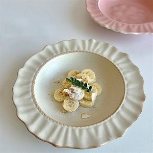 Assiette de salle à manger en dentelle en céramique Accueil Dîner Dessert profond Salade Assiette plate de couleur unie pour Restaurant Café Fête de famille - Product Image 5
