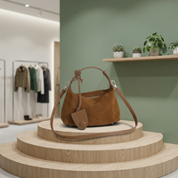 Tas Tangan Wanita Kulit Asli Suede Premium Minimalis dengan Logo Custom, Pegangan Rajut, untuk Grosir Tas Selempang Hobo Mewah