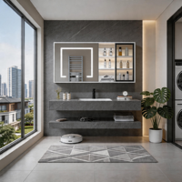 Meuble de salle de bain moderne de 32 pouces avec lavabo en céramique, miroir intelligent, résistant à l'eau, à fixation murale, pour usage agricole ou hôtelier