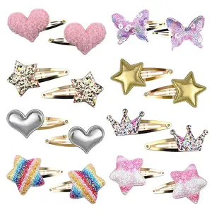 8pairs /Set Wholesale Cute Girls Barrettes Butterfly Metal Snap Hair Clips Heart Shaped Hair Clips Accessories For Kids