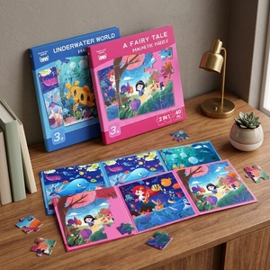 Livre de puzzles magnétiques pour enfants, conte de fées, <span class=keywords><strong>monde</strong></span> sous-marin, 2 en 1, 40 pièces, en bois, découpe laser, non toxique, finition mate, boîte cadeau, OEM - Product Image 4