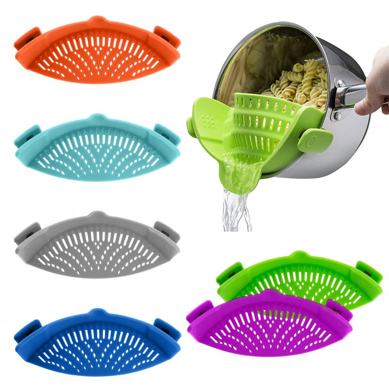 Hot Sale Dishwasher Safe Colander Heat Resistant Colander Silicone Clip-on Strainer Silicone Clip On Strainers