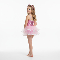 Costume de danse jazz rose métallisé pour filles, jupe en tulle superposée, nœud assorti pour cheveux, tenue de scène pour spectacles de ballet