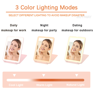 Có thể gập lại tùy chỉnh có thể sạc lại Tabletop <span class=keywords><strong>LED</strong></span> gấp mỹ phẩm Vanity gương Máy tính để bàn gương với ánh sáng và độ phóng đại - Product Image 2