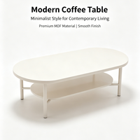 Table basse ovale blanc crème avec étagère de rangement à 2 niveaux, table centrale double couche de style français moderne pour la décoration du salon