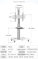 KALOC-carrito de TV móvil, soporte de suelo LCD ajustable de 161 de altura para pantalla LED de Plasma, estante de TV de 32 a 65 pulgadas