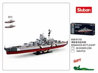 2-en-1 Sluban WW2 Navires de guerre militaires M38-B1102 Modèle de croiseur de bataille Mismarck Blocs de construction éducatifs à assembler – Nouveauté !
