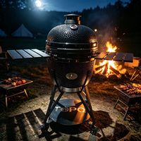 Barbecue Kamado en céramique TOPQ Série Premium 23 pouces avec rôtissoire et fumoir, idéal pour le jardin et le charbon de bois