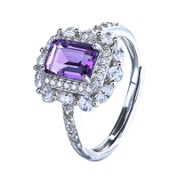 Bague en argent sterling 925 plaqué rhodium avec améthyste naturelle taille émeraude, vente en gros d'usine, pour femme, cadeau, usage quotidien