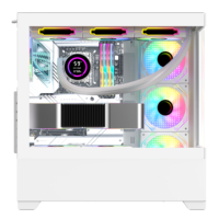 Gabinete de PC ATX 2024 con Panel Lateral de Vidrio Templado Completo, Kit de Refrigeración Líquida para CPU de 240 mm, 4 Disipadores de Calor, Torres de Gabinete para Jugadores