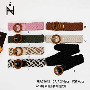 Ceinture en tissu tissé Angelina 6 cm avec boucle ronde en bois, style bohème - Product Image 4