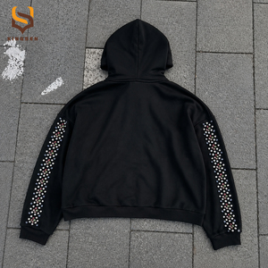 Sweat à capuche zippé oversize en molleton bouclette épais, coupe carrée et courte, avec strass, style streetwear, sans taxes américaines, pour homme - Product Image 5