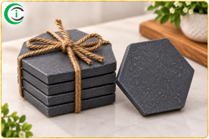CCI <b>Black</b> Marble Terrazzo <b>Coaster</b> Set of 4 Hexagonal 4 Inch Decorative Stone Drink <b>Coasters</b> for Kitchen Home Dining Table Coffee - Product Image 3