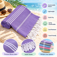 Serviette de plage en coton turc 90x180cm, séchage rapide, super absorbante, sans sable, hammam peshtemal à franges, pour la baignade, la piscine, le spa