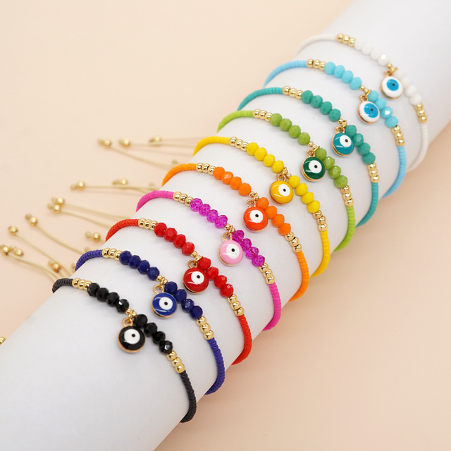 Fashion Women Pulsera Jewelry Boho Summer Colorful Crystal Beaded Adjustable String Handmade Charm Evil Eyes Bead Bracelet