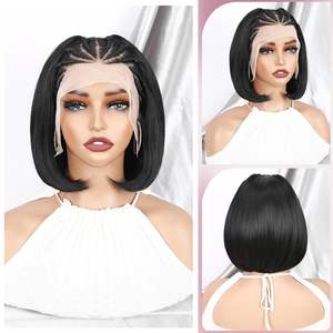 Синтетический парик WIGER 13x4 Straight Bob, без клея, с плетеным кружевным фронтом, 12 дюймов, короткие косички для чернокожих женщин - Product Image 6