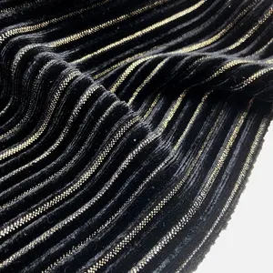 Polyester Stretch Foil Stamp Printing Knit Pleated Stripe Crinkle Crepe Warp Korean Velvet Fabric for Dresses