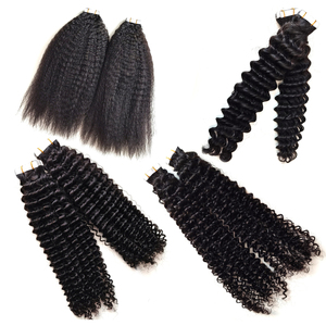 Extensiones de Cabello Humano con Cutícula Alineada de 50g, 3b 3C, Rizado Profundo Jerry Yaki, Ondulado Natural, Afro Kinky Liso, Rizado Birmano, con Cinta Adhesiva - Product Image 1