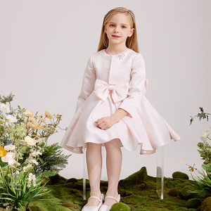 Robe de soirée en satin rose pour enfant Yalindars Junior Kids Clothing, longueur genoux, pour fille de 12 ans, robe de mariage, assortie à un manteau. - Product Image 3