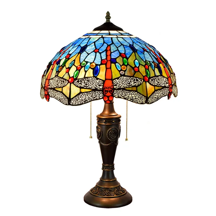 16 inch european blue dragonfly hotel bar decorative table lamp Tiffany stained glass bar dining room bedroom bedside desk lamp