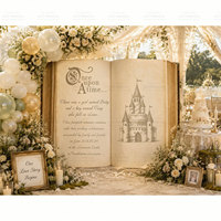 Ensemble de ballons en forme de livre KT Board, thème Château de conte de fées moderne Princesse Prince, toile de fond imprimée numériquement pour Anniversaire et Fiançailles