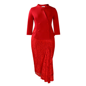 ชุดเซ็ต 2 ชิ้น เสื้อผู้หญิงสไตล์ OL แต่งลูกไม้ กระโปรงจีบ แอฟริกัน แฟชั่น - Product Image 5