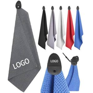 Customized Logo Green and Quick-drying Microfibre Golf Towel Waffle Style with Metal Clip for Sports Promotion <b>Gifts</b> - Product Image 1