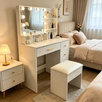 Ensemble Coiffeuse LED Moderne 2026 avec Miroir Lumineux, 5 Tiroirs de Rangement, Tabouret Rembourré, Blanc, pour Chambre d'Hôtel, Facile à Assembler
