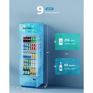EUHOMY Commercial Display Refrigerator 9 Cu Ft Glass Door <b>Drink</b> Cooler With LED Light Adjustable <b>Shelves</b> Party Use - Product Image 2