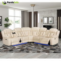 Canapé d'angle électrique moderne inclinable avec massage, ports de charge USB, design européen, deux consoles de rangement, en cuir aérien