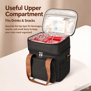 Double Layer Insulated <b>Cooler</b> Bag Waterproof Leakproof Thermal Lunch Tote Multi Pocket Zipper Carrier <b>for</b> Picnic Food Storage - Product Image 6