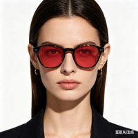 Gafas de Dormir Unisex con Lentes Rojas, Montura de Acetato de Cristal, Redondas, Vintage, con Bloqueo de Luz Azul, Anti-Insonesmia, para Hombres y Mujeres
